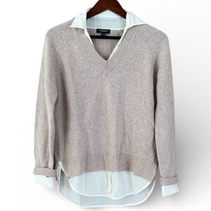 Repeat Cashmere Sweater Womens XS Layered Look V Neck Beige Tan